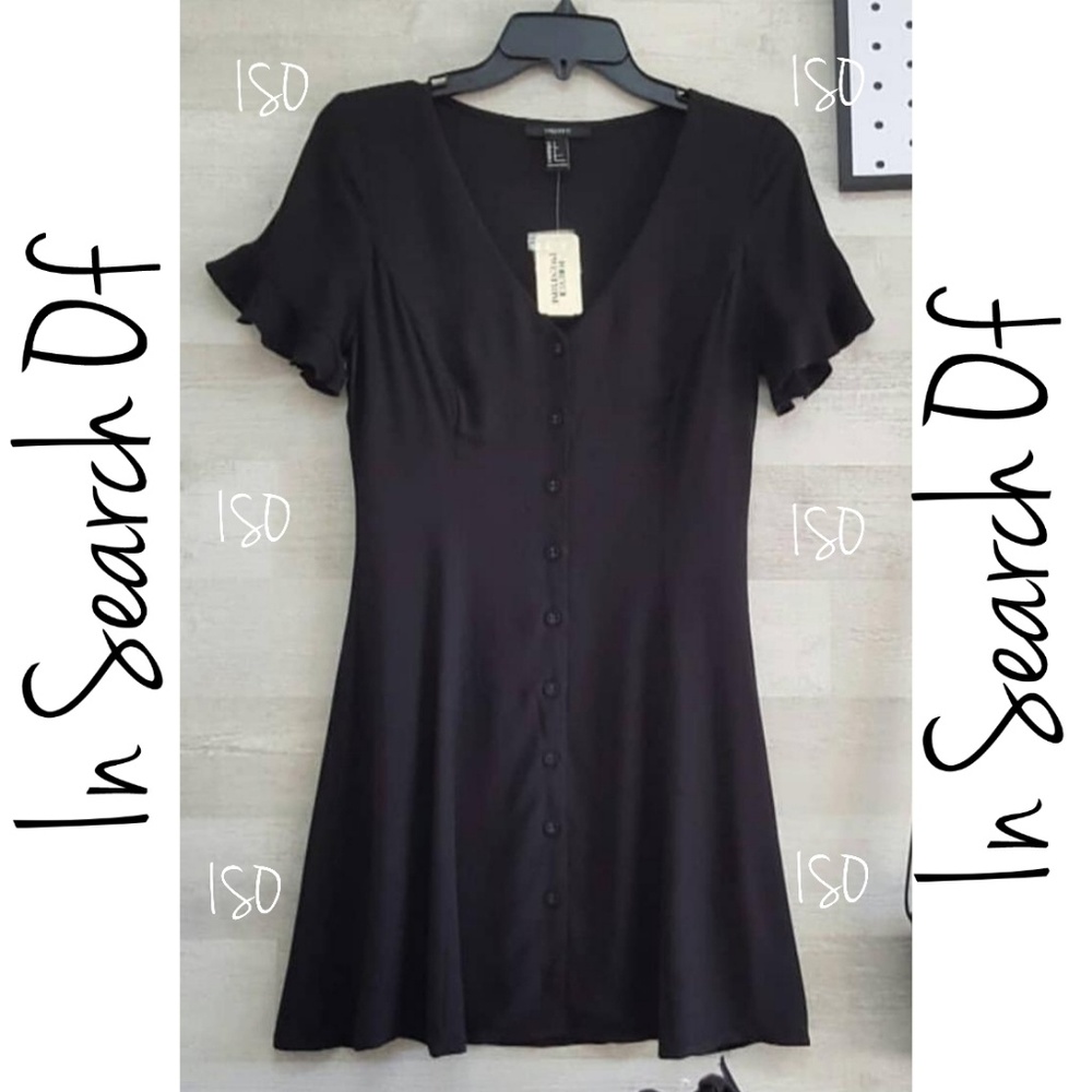 ISO Forever 21 black button down V neck dress M